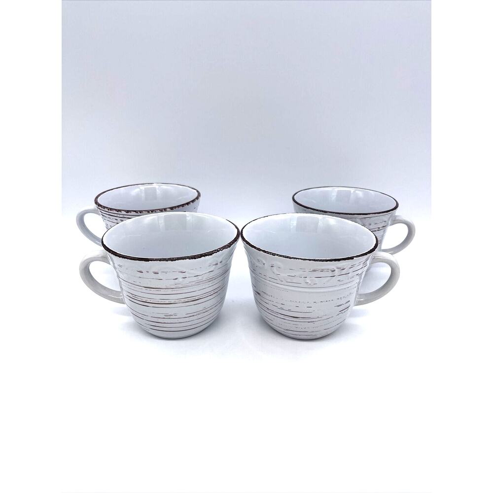 Pfaltzgraff Trellis White Coffee Mugs Set of 4 Rustic Farmhouse